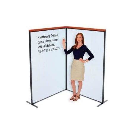Global Equipment Interion    Deluxe Freestanding 2-Panel Corner Room Divider with Whiteboard, 48-1/4"W x 73-1/2"H 695166B